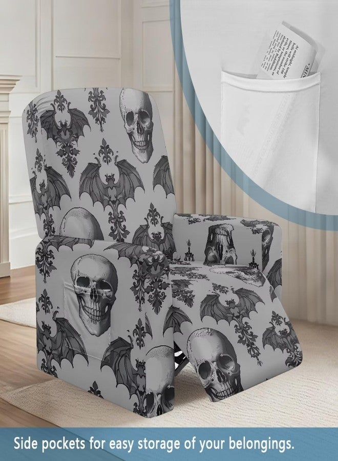 غطاء كرسي استرخاء بتصميم جمجمة وخفافيش من Xoenoiee، 4 قطع، أغطية قابلة للتمدد لكرسي الاسترخاء، غطاء ناعم لكرسي الاسترخاء، واقي أثاث للحيوانات الأليفة والأطفال - Image 3